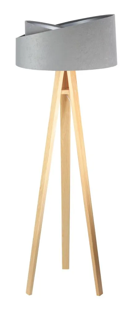 Lampa stojąca GEMSTONE szara/srebrna/sosna do salonu | MIRAT.