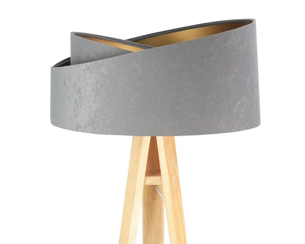 Lampa stojąca GEMSTONE szara/złota/sosna na trójnogu | MIRAT.