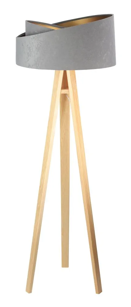 Lampa stojąca GEMSTONE szara/złota/sosna na trójnogu | MIRAT.