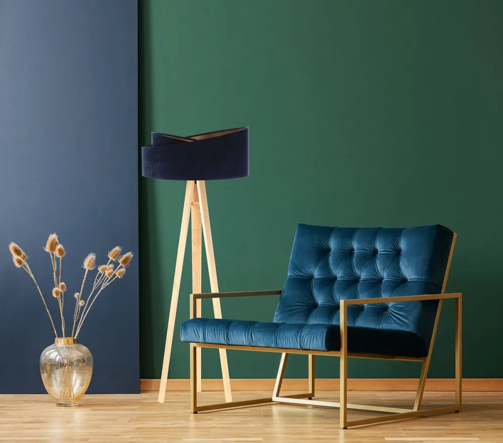 Lampa stojąca GEMSTONE granatowa/złota/sosna w stylu glamour | MIRAT.