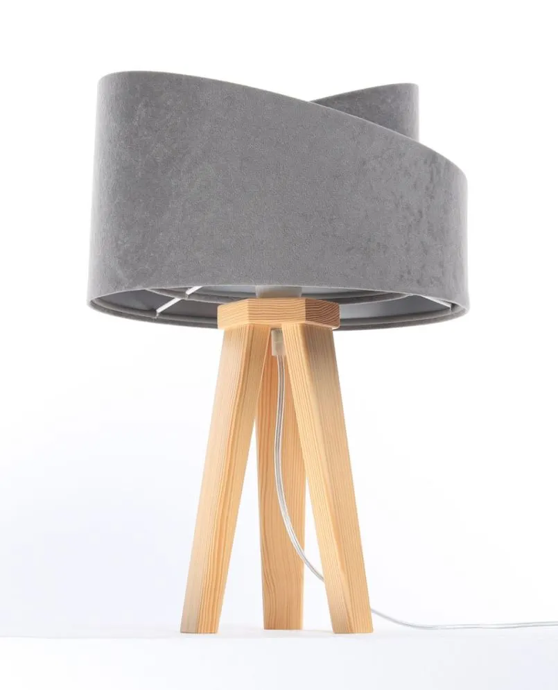 Lampa stołowa GEMSTONE szara/srebrna/sosna welurowa | MIRAT.