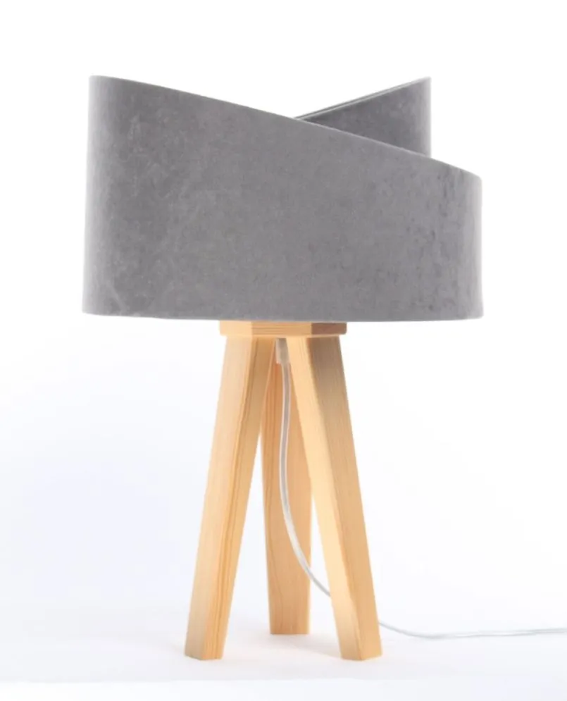 Lampa stołowa GEMSTONE szara/srebrna/sosna welurowa | MIRAT.