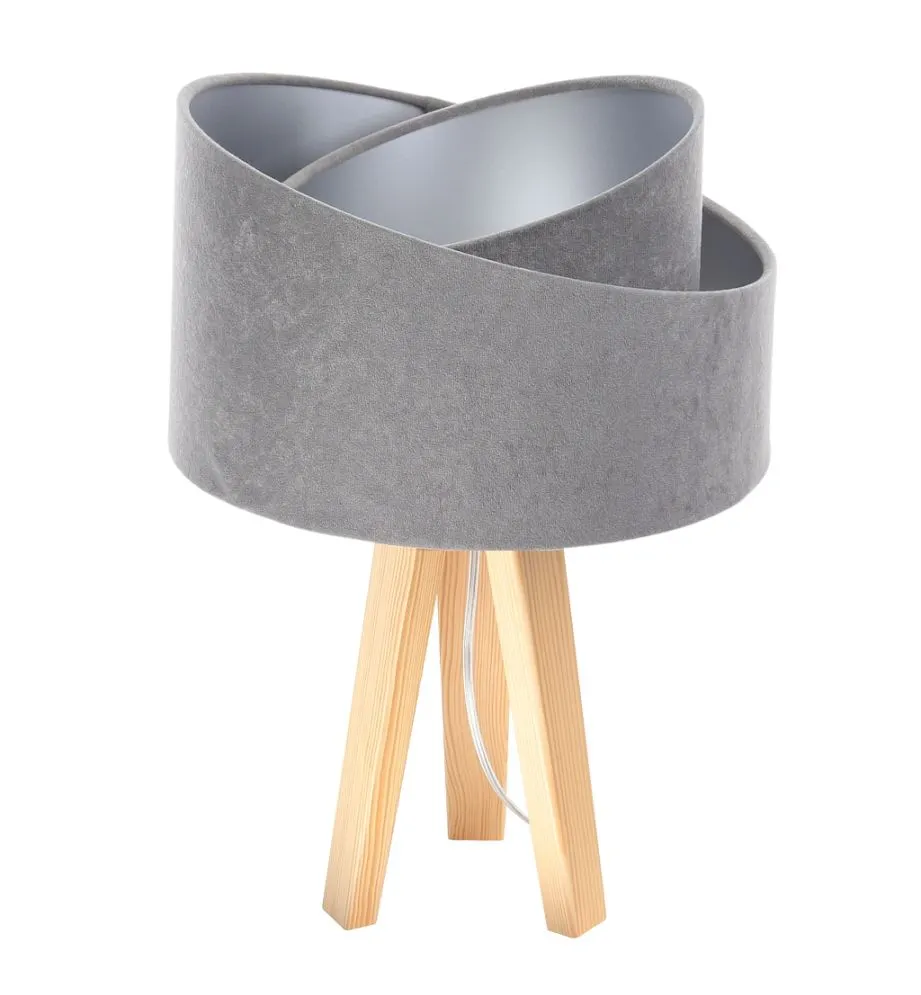 Lampa stołowa GEMSTONE szara/srebrna/sosna welurowa | MIRAT.