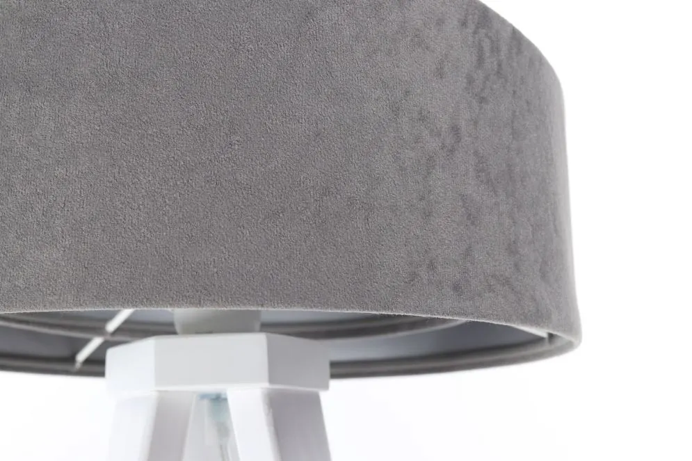Lampa stołowa GEMSTONE szara/srebrna/biała na drewnianym trójnogu | MIRAT.