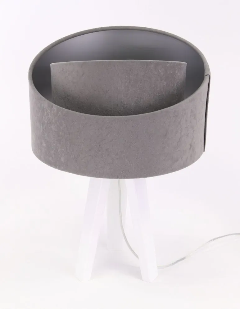 Lampa stołowa GEMSTONE szara/srebrna/biała na drewnianym trójnogu | MIRAT.