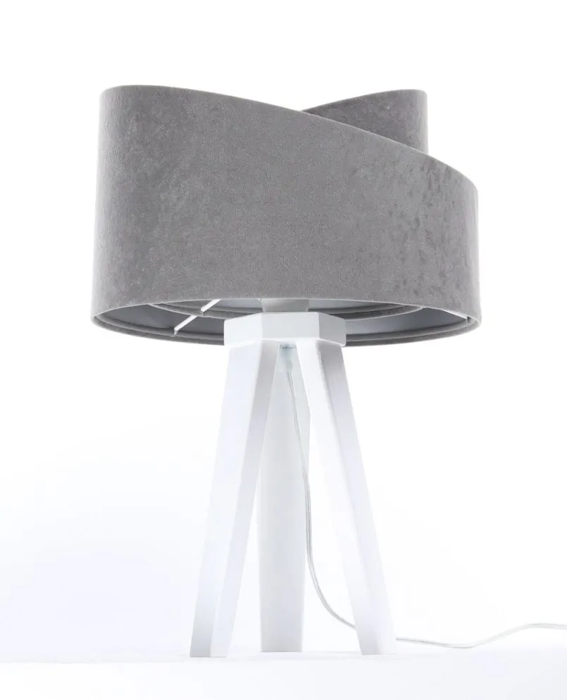 Lampa stołowa GEMSTONE szara/srebrna/biała na drewnianym trójnogu | MIRAT.
