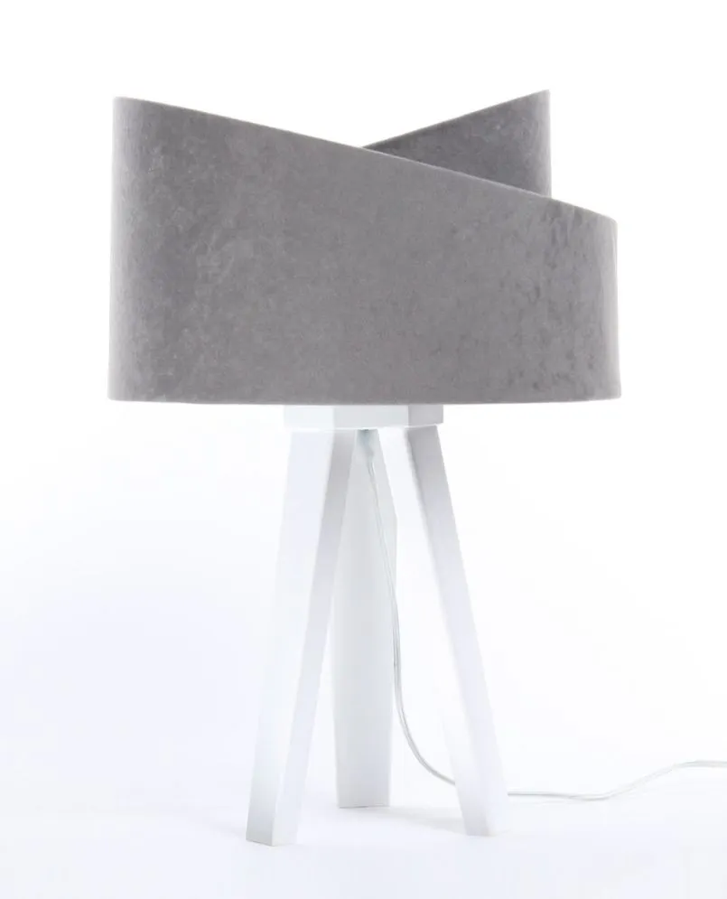 Lampa stołowa GEMSTONE szara/srebrna/biała na drewnianym trójnogu | MIRAT.