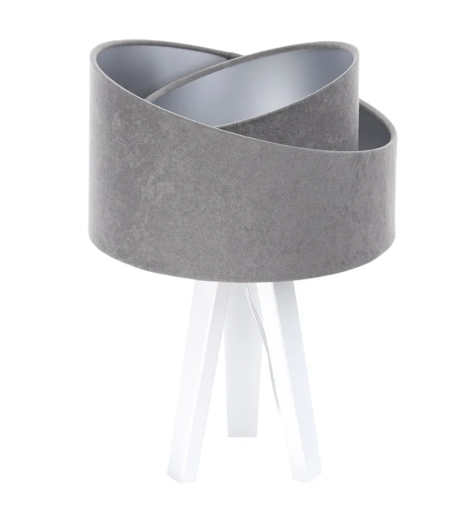 Lampa stołowa GEMSTONE szara/srebrna/biała na drewnianym trójnogu | MIRAT.