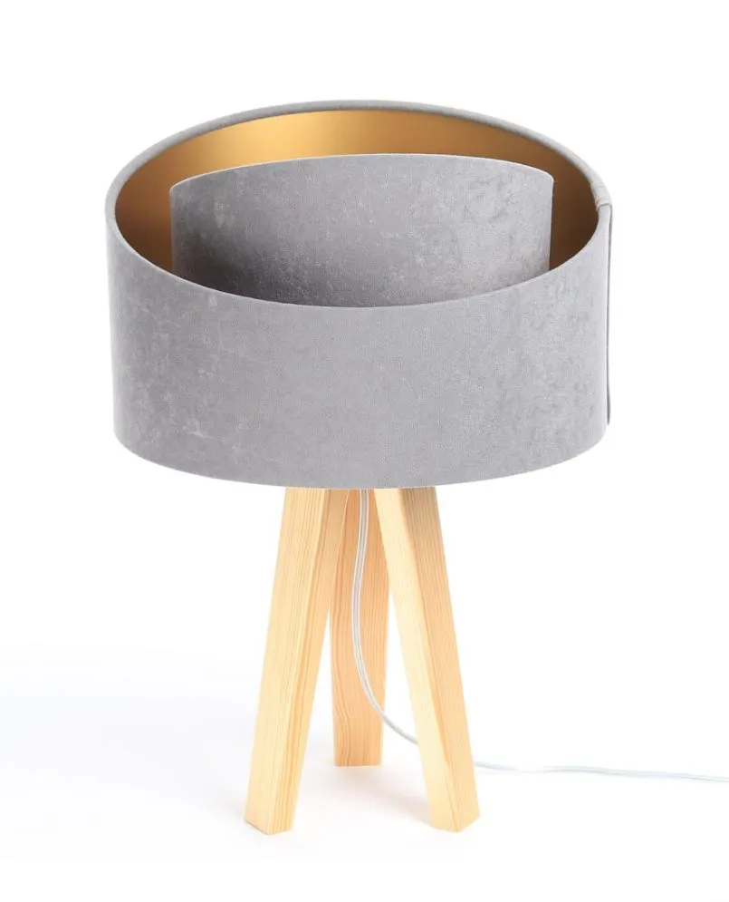 Lampa stołowa GEMSTONE szara/złota/sosna welurowa | MIRAT.