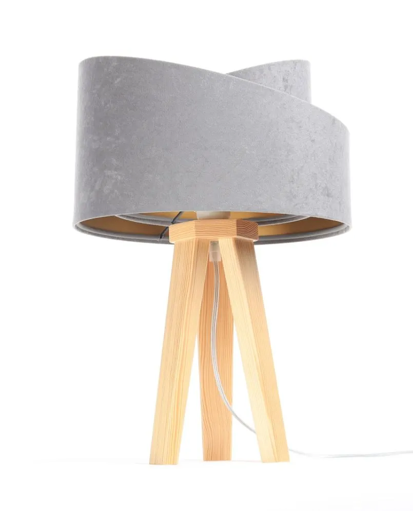 Lampa stołowa GEMSTONE szara/złota/sosna welurowa | MIRAT.