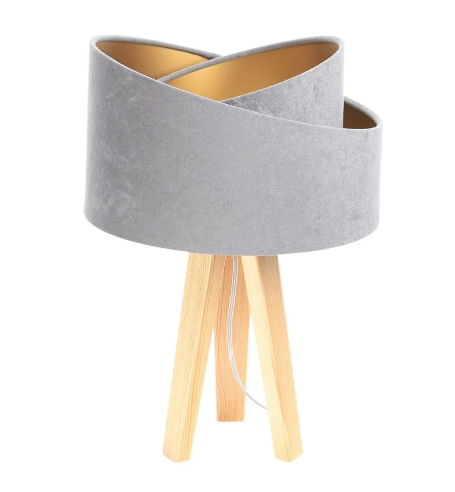 Lampa stołowa GEMSTONE szara/złota/sosna welurowa | MIRAT.