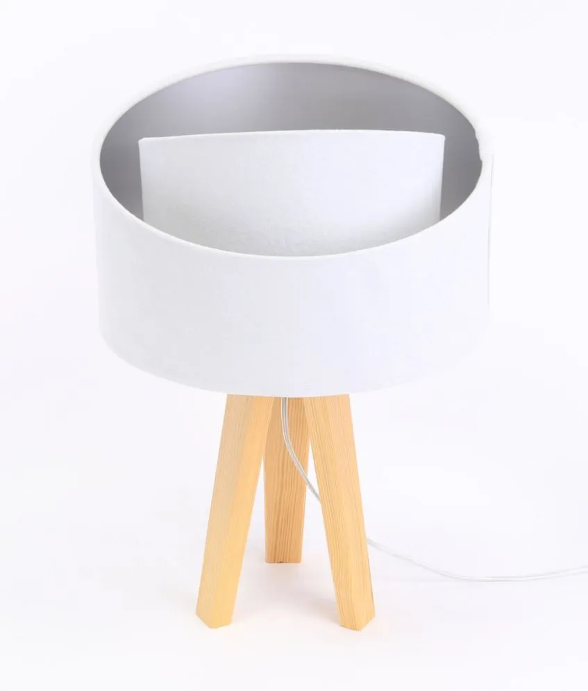 Lampa stołowa GEMSTONE biała/srebrna/sosna do sypialni | MIRAT.