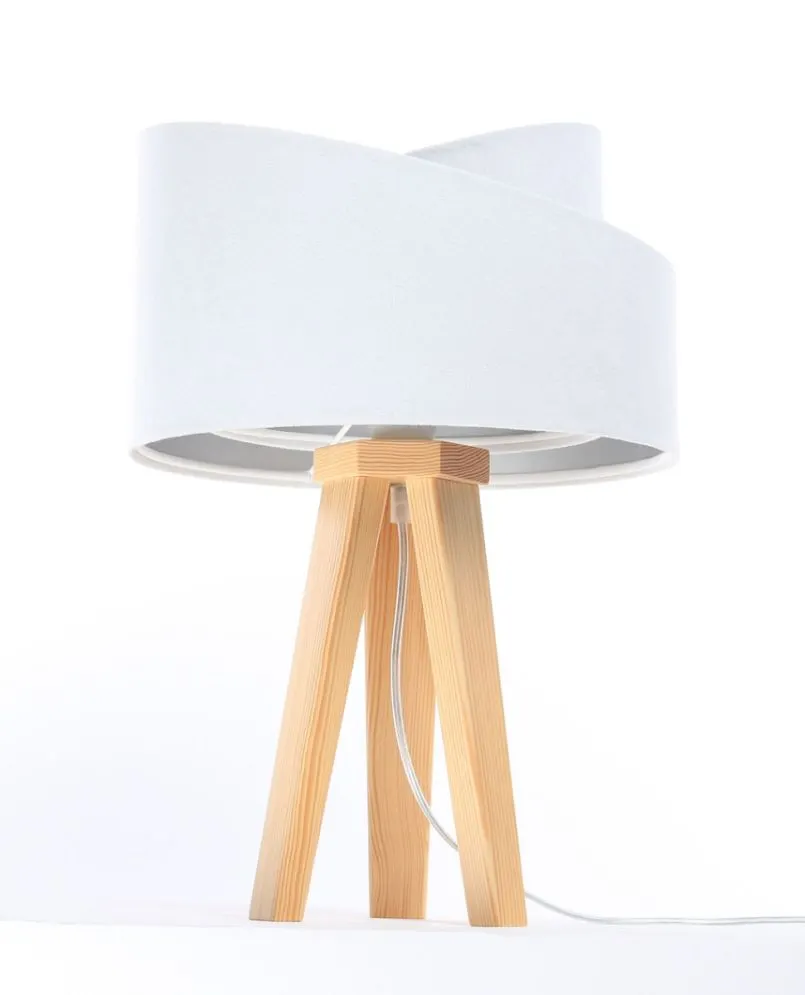 Lampa stołowa GEMSTONE biała/srebrna/sosna do sypialni | MIRAT.