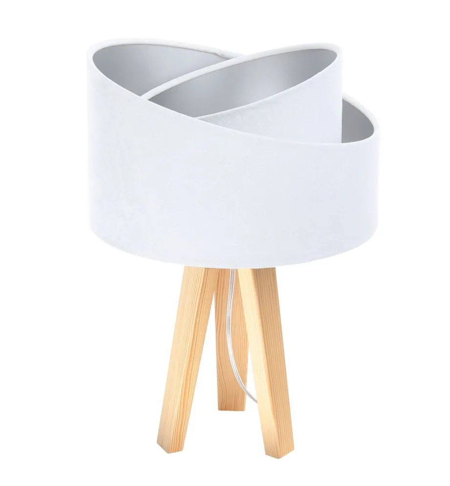 Lampa stołowa GEMSTONE biała/srebrna/sosna do sypialni | MIRAT.