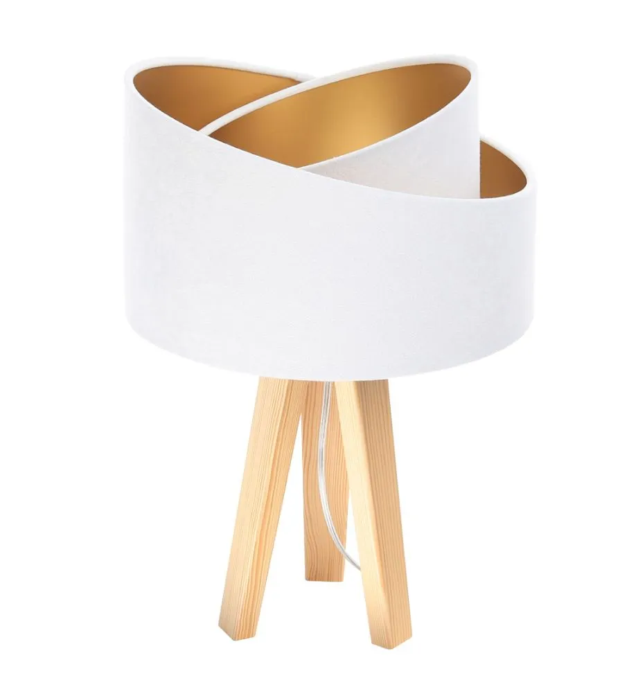 Lampa stołowa GEMSTONE biała/złota/sosna w stylu glamour | MIRAT.
