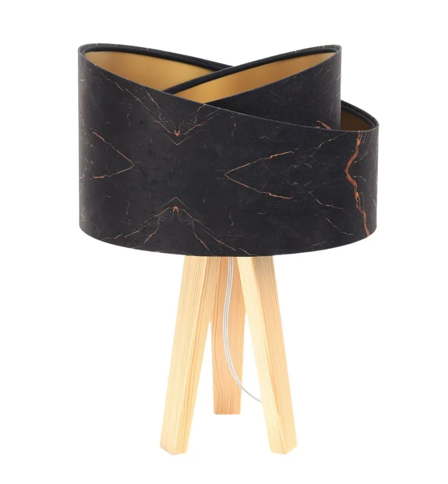 Lampa stołowa BLACK MARBLE czarna/złota/sosna welurowa | MIRAT.
