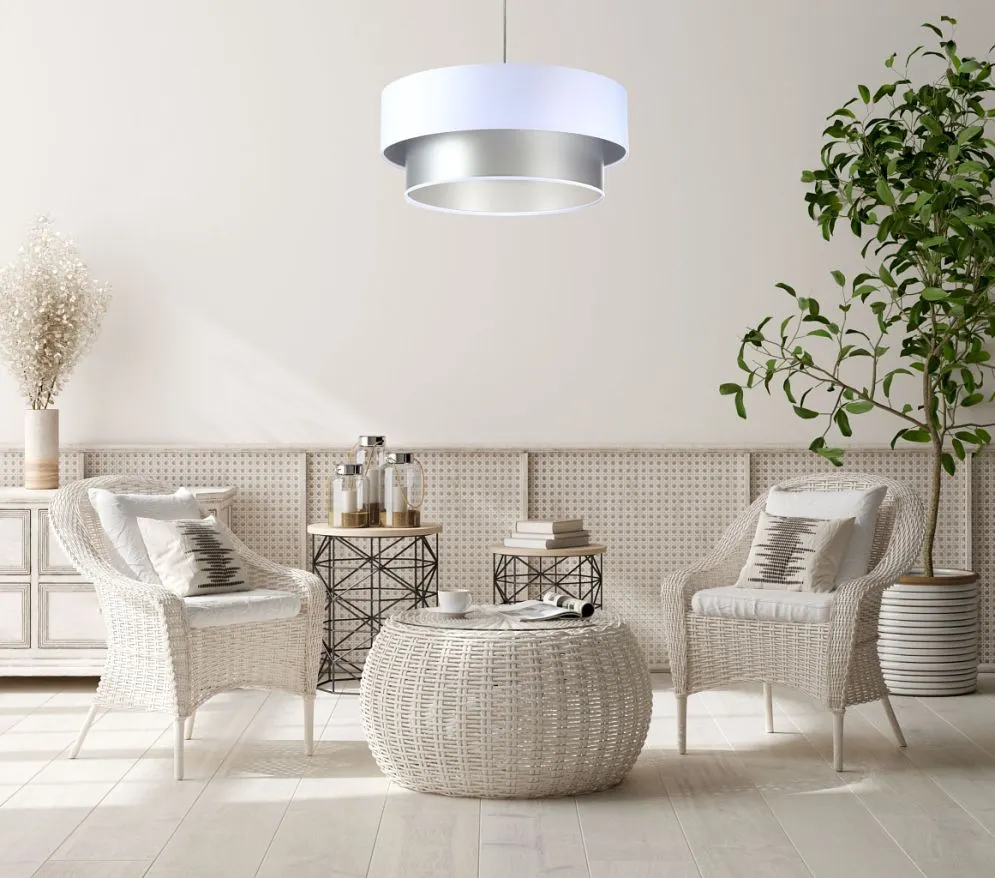 Lampa wisząca DOUBLE WHITE 60 biała/srebrna w kształcie walca | MIRAT.