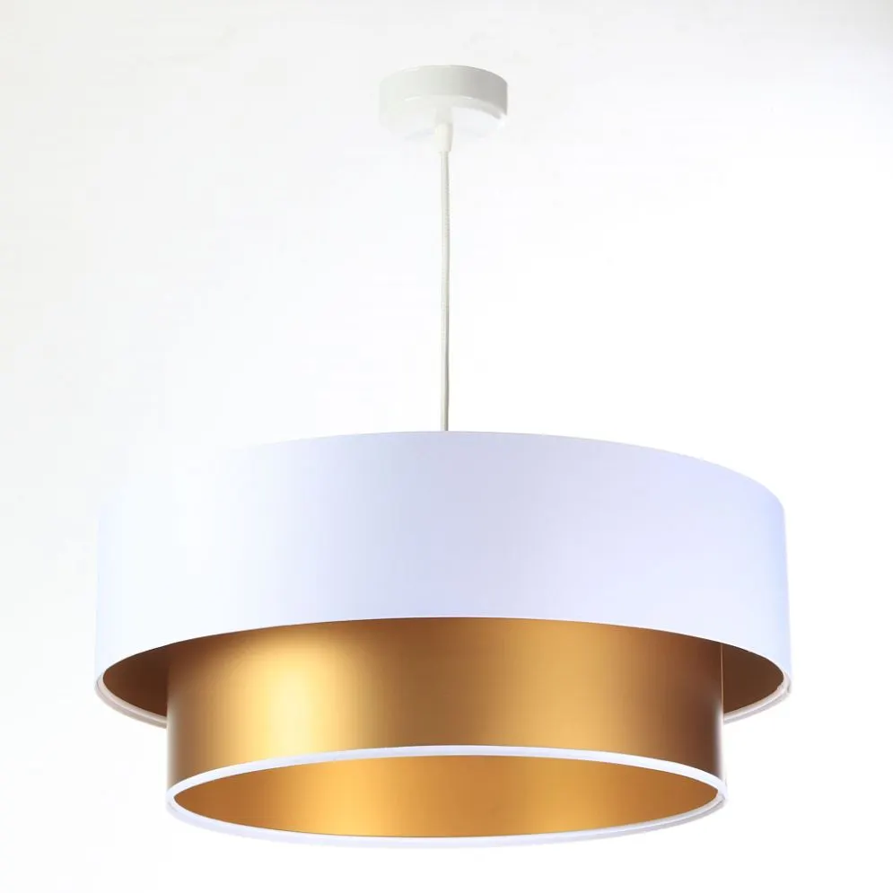Lampa wisząca DOUBLE WHITE 60 biała/złota do jadalni nad stół | MIRAT.