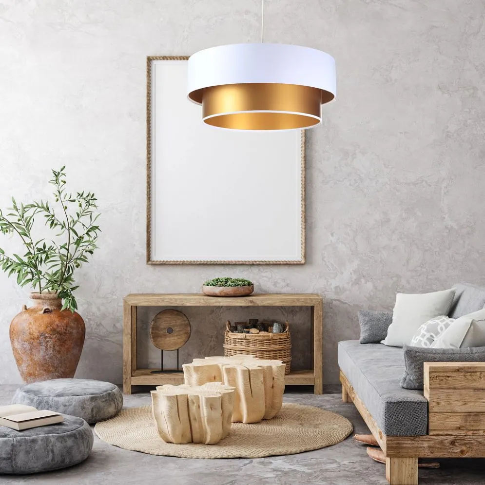 Lampa wisząca DOUBLE WHITE 60 biała/złota do jadalni nad stół | MIRAT.