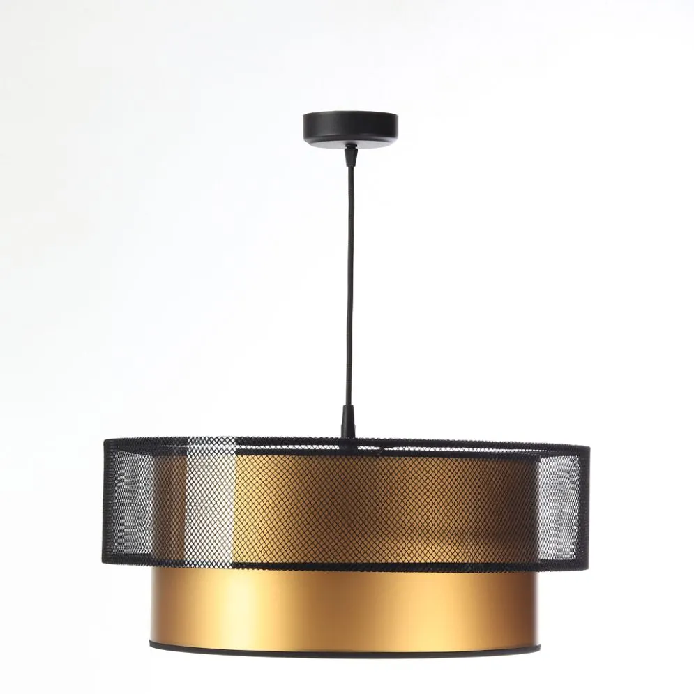 Lampa wisząca DOUBLE NET 40 złota symetryczna w kształcie walca | MIRAT.