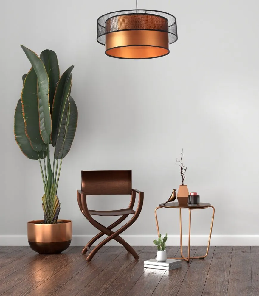 Lampa wisząca DOUBLE NET 40 miedziana walec polskiej produkcji | MIRAT.