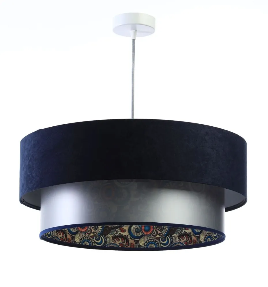 Lampa wisząca DOUBLE MIX 50 granatowa/srebrna w kształcie walca | MIRAT.