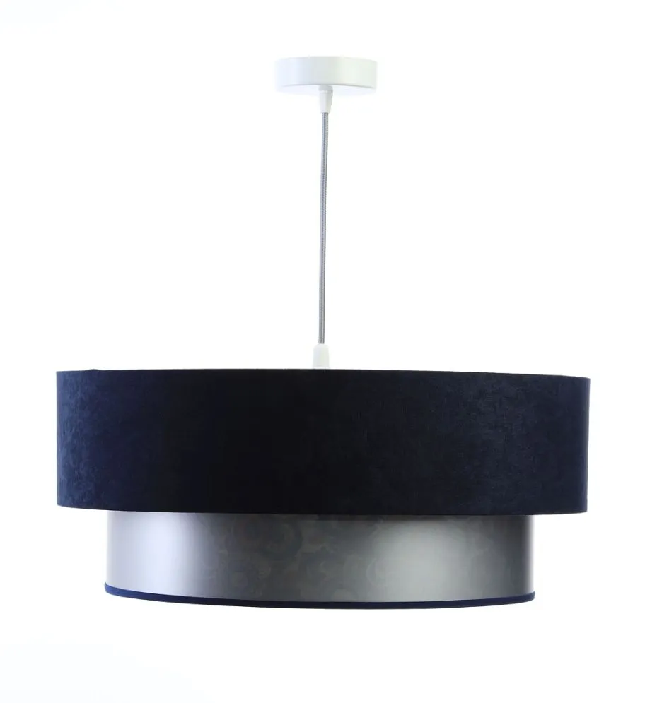 Lampa wisząca DOUBLE MIX 50 granatowa/srebrna w kształcie walca | MIRAT.