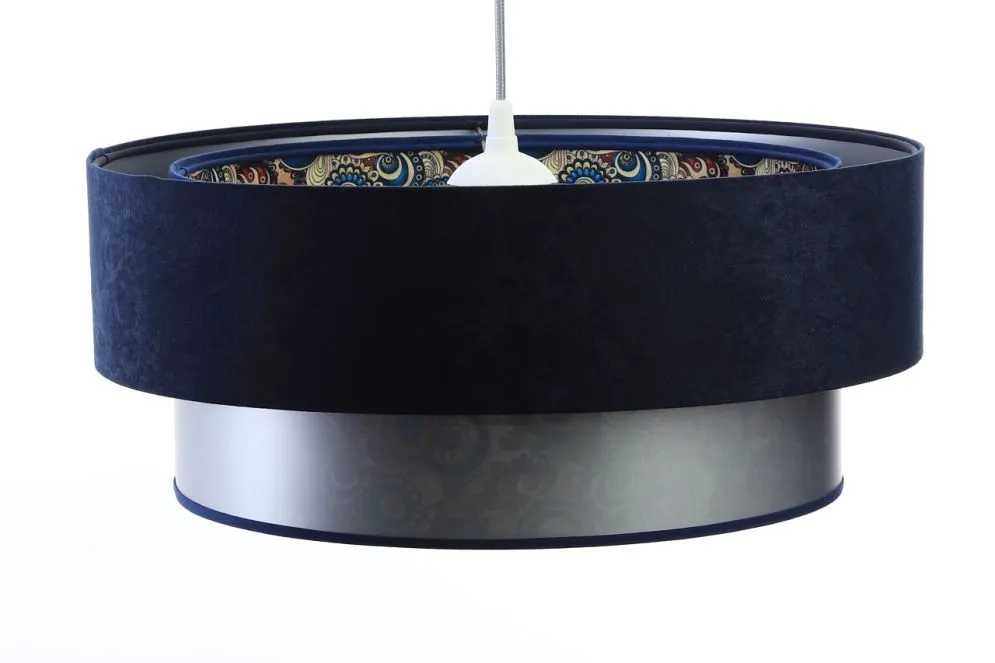 Lampa wisząca DOUBLE MIX 40 granatowa/srebrna nowoczesna do salonu | MIRAT.
