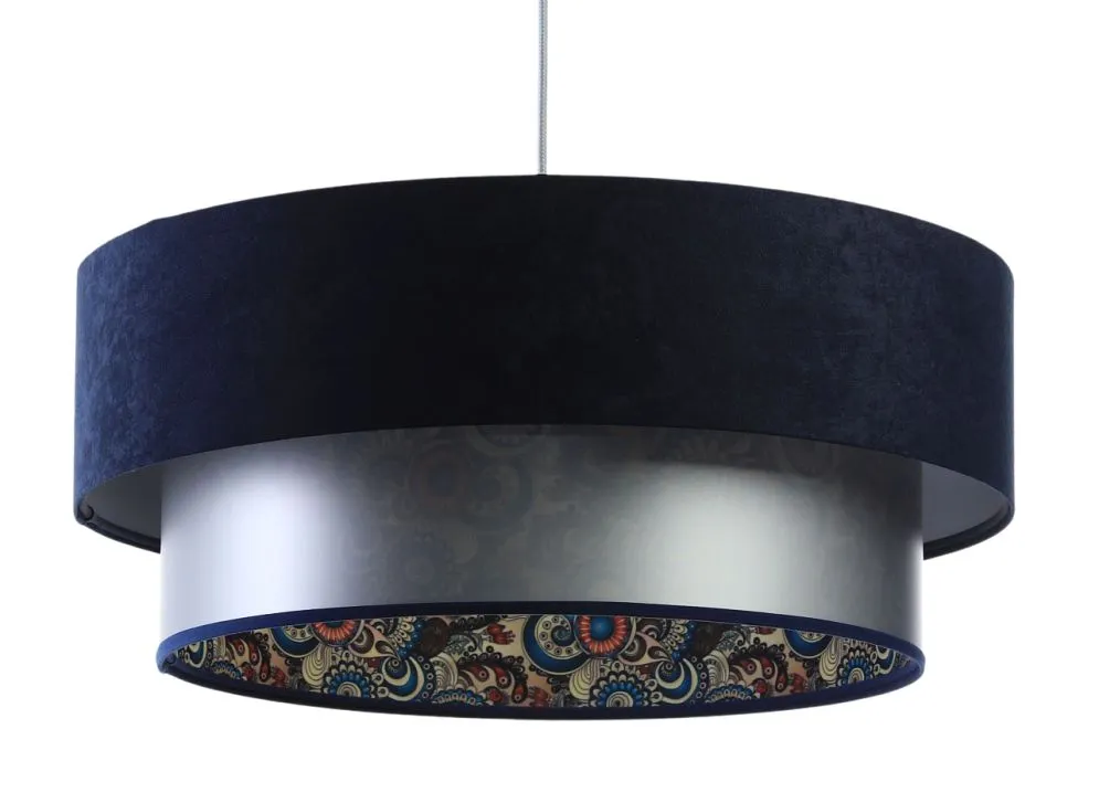 Lampa wisząca DOUBLE MIX 40 granatowa/srebrna nowoczesna do salonu | MIRAT.