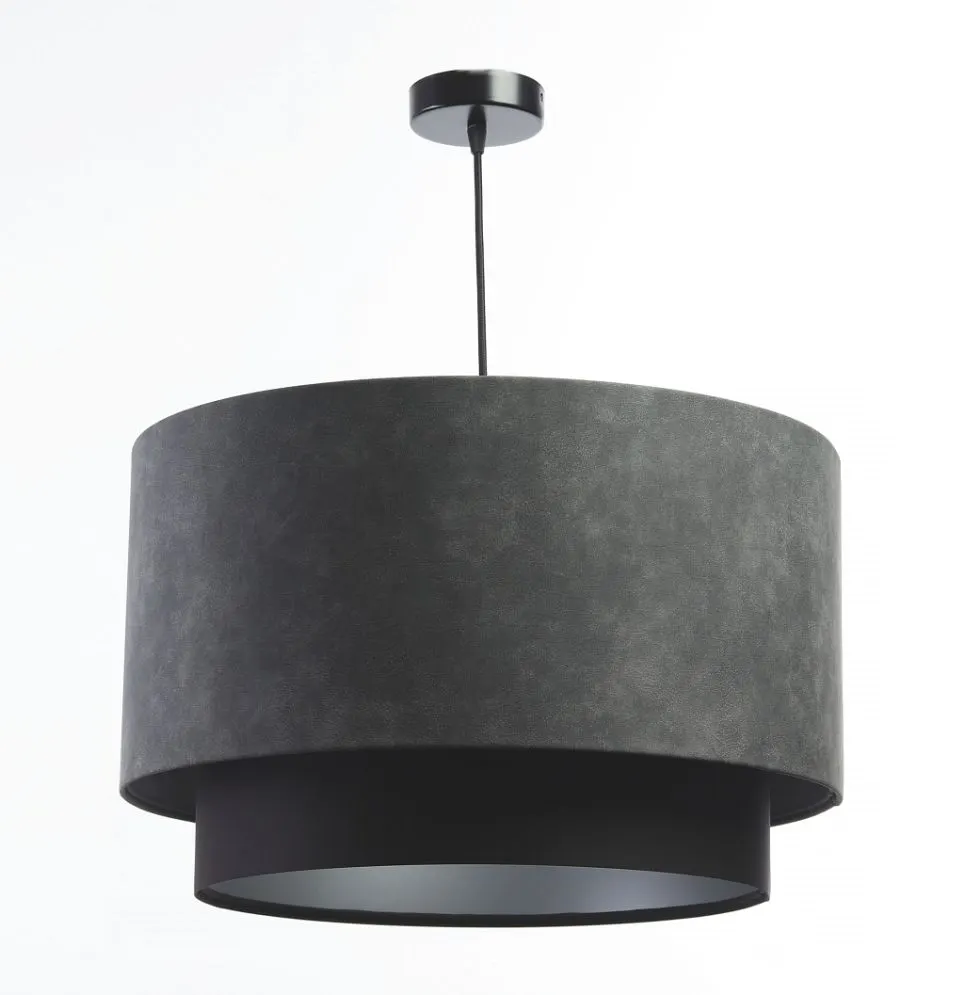 Lampa wisząca DOUBLE ZAMSZ 50 szara/czarna w kształcie walca | MIRAT.