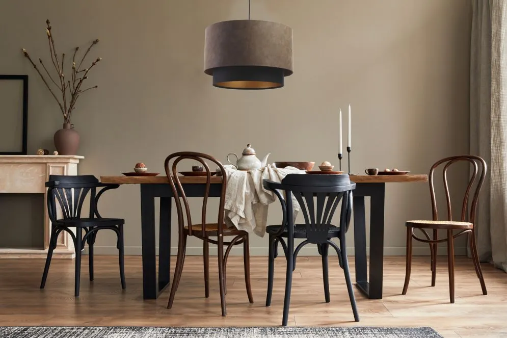 Lampa wisząca DOUBLE ZAMSZ 60 brązowa/czarna ręcznie robiona w kształcie walca | MIRAT.