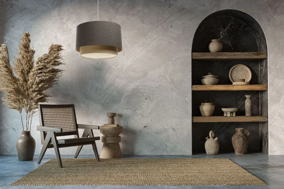 Lampa wisząca ERUTAN DOUBLE RATTAN 60 szara/beżowa do sypialni I sklep meblowy MIRAT.