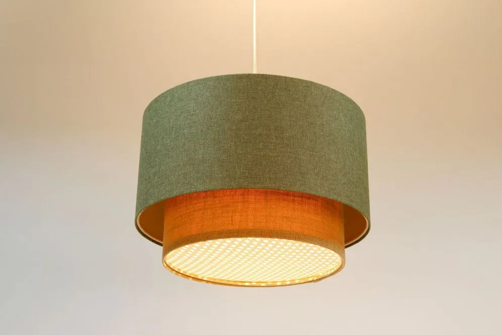 Lampa wisząca ERUTAN DOUBLE RATTAN 50 zielona/beżowa ręcznie robiona I sklep meblowy MIRAT.