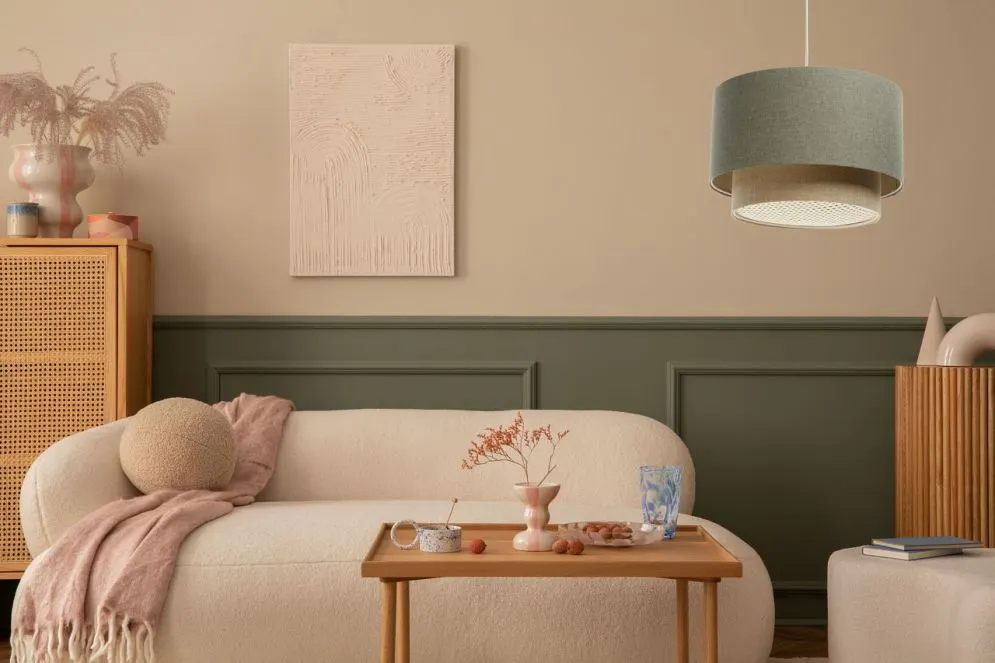 Lampa wisząca ERUTAN DOUBLE RATTAN 40 zielona/beżowa polskiej produkcji I sklep meblowy MIRAT.