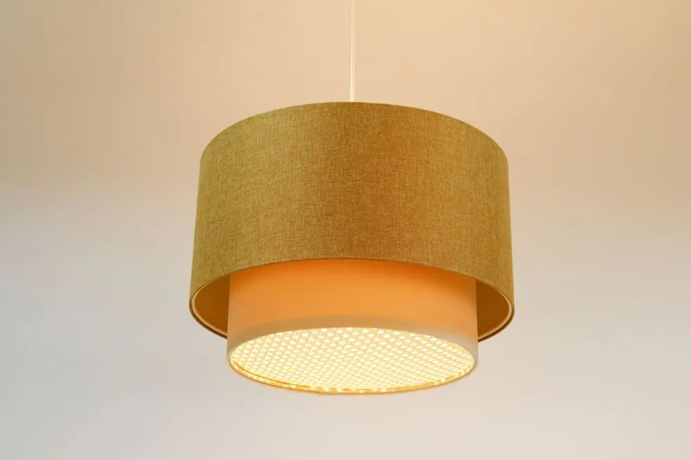 Lampa wisząca ERUTAN DOUBLE RATTAN 60 żółta/kremowa duża w kształcie walca I sklep meblowy MIRAT.