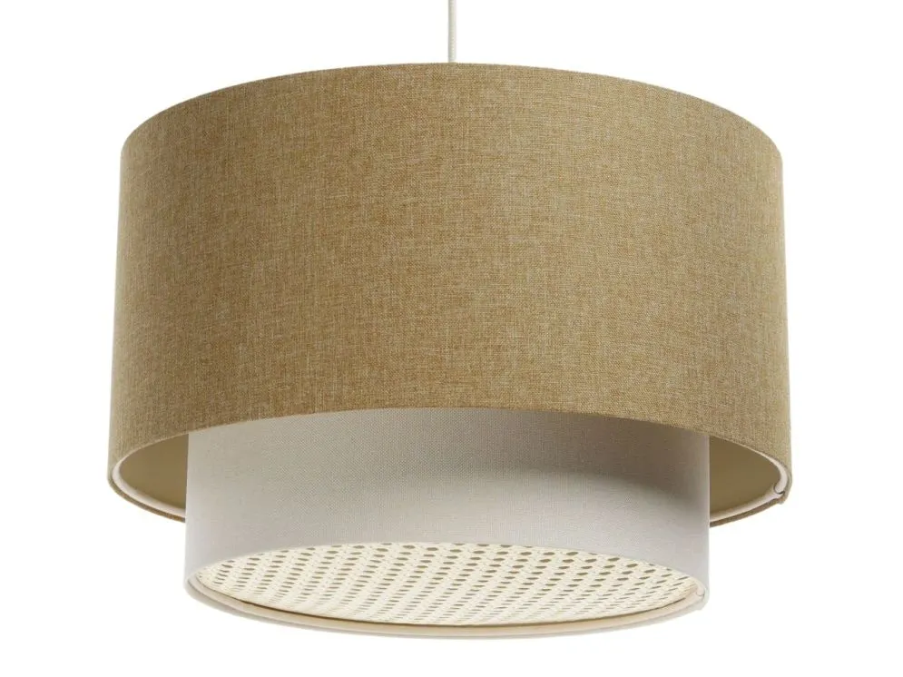 Lampa wisząca ERUTAN DOUBLE RATTAN 60 żółta/kremowa duża w kształcie walca I sklep meblowy MIRAT.