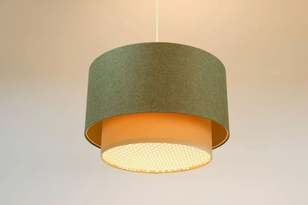 Lampa wisząca ERUTAN DOUBLE RATTAN 40 zielona/kremowa w stylu boho I sklep meblowy MIRAT.