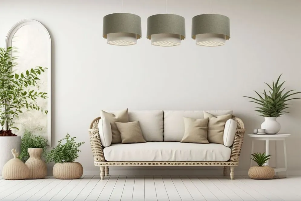 Lampa wisząca ERUTAN DOUBLE RATTAN 60 zielona/kremowa do salonu I sklep meblowy MIRAT.