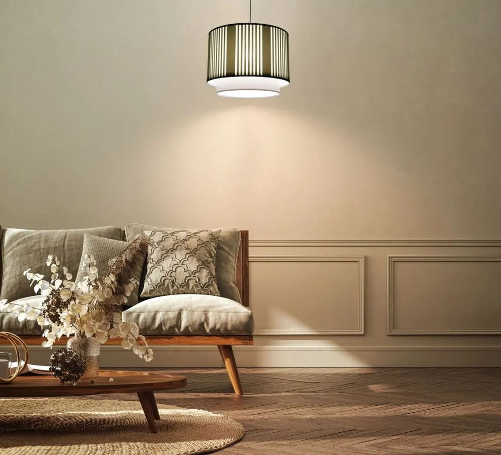 Lampa wisząca DUO LAMI LINE 60 zielona/kremowa lniana I sklep meblowy MIRAT.