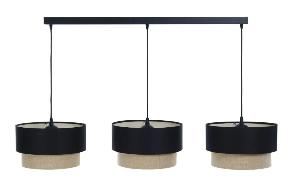 Lampa wisząca na listwie BOHO-CHIC JUTA L3 czarna/beżowa polska I sklep meblowy MIRAT.