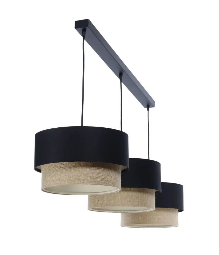 Lampa wisząca na listwie BOHO-CHIC JUTA L3 czarna/beżowa polska I sklep meblowy MIRAT.
