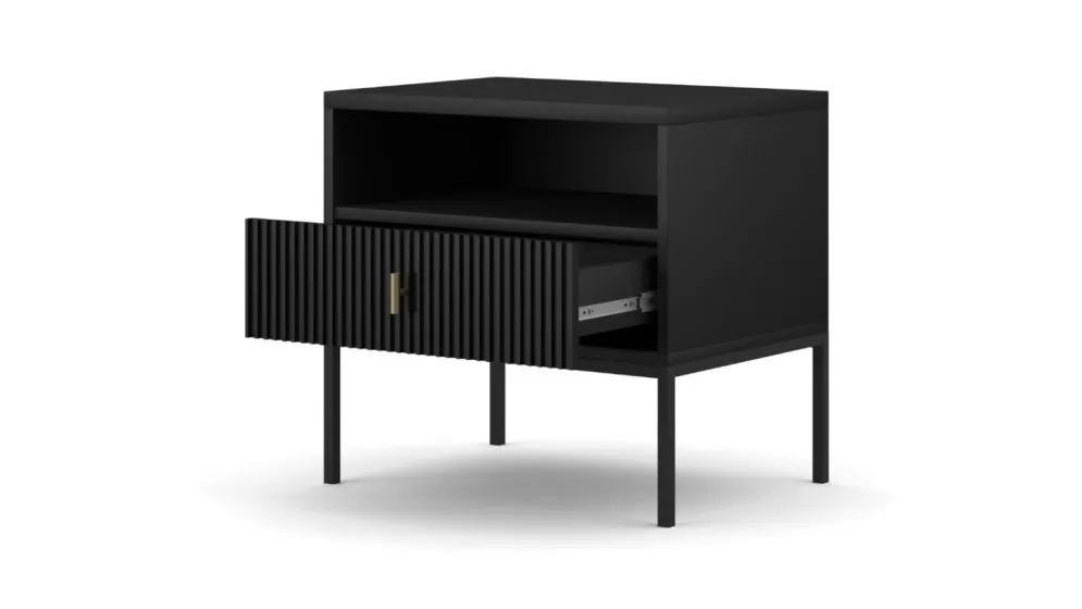 Szafka nocna MAGGIORE 54x39 czarna mat ryflowane fronty I sklep meblowy MIRAT. styl GLAMOUR, RYFLOWANY