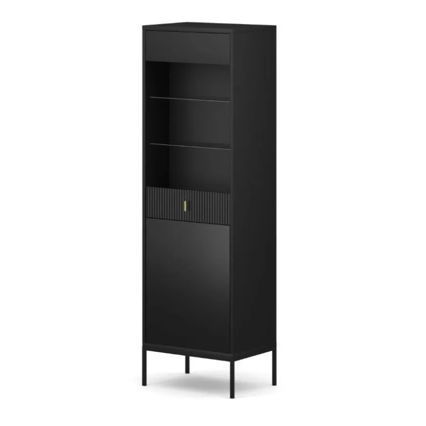 Witryna MAGGIORE czarna mat na metalowych nogach I sklep meblowy MIRAT. styl GLAMOUR, RYFLOWANY