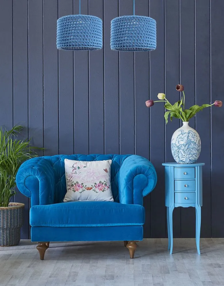 Lampa wisząca COTTON 30 niebieska pleciona polskiej produkcji | MIRAT. w stylu  kolekcja