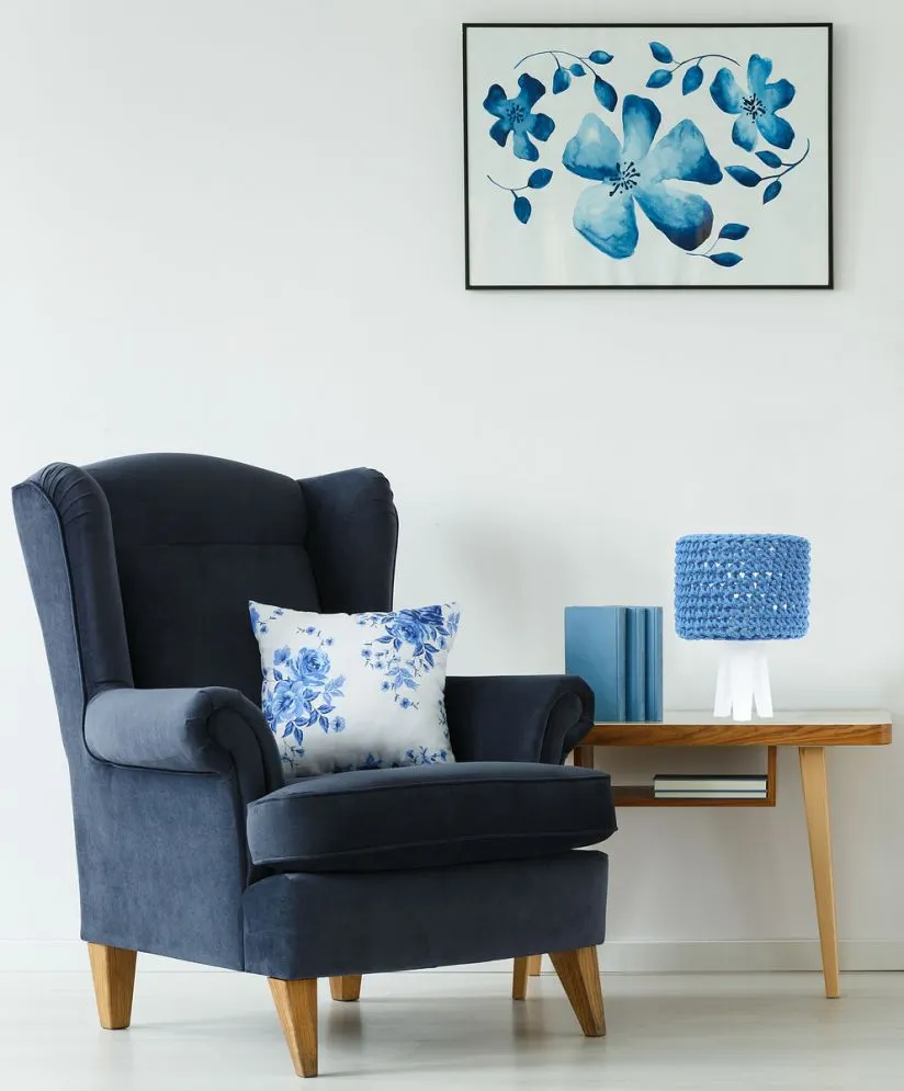 Lampa stołowa COTTON WOOD niebieska ręcznie robiona | MIRAT.