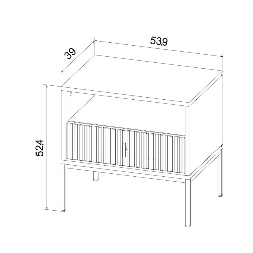 Szafka nocna MAGGIORE 54x39 czarna mat ryflowane fronty I sklep meblowy MIRAT. styl GLAMOUR, RYFLOWANY