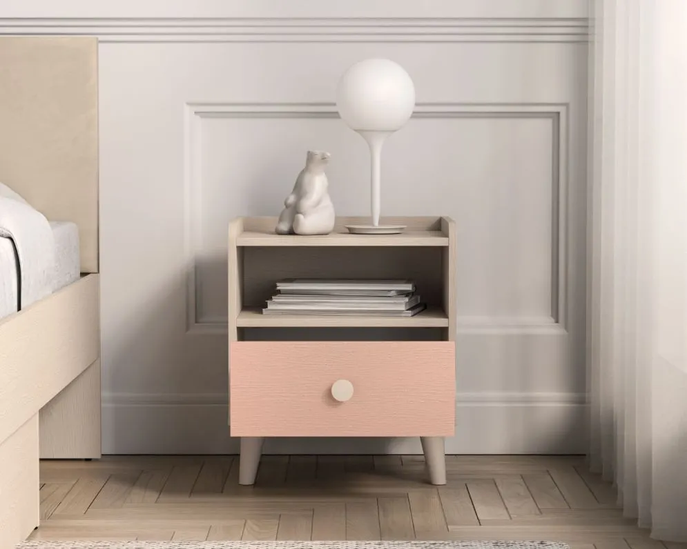 Szafka nocna dziecięca MEVEL różowa I sklep meblowy MIRAT. styl PASTELE kolekcja MEVEL