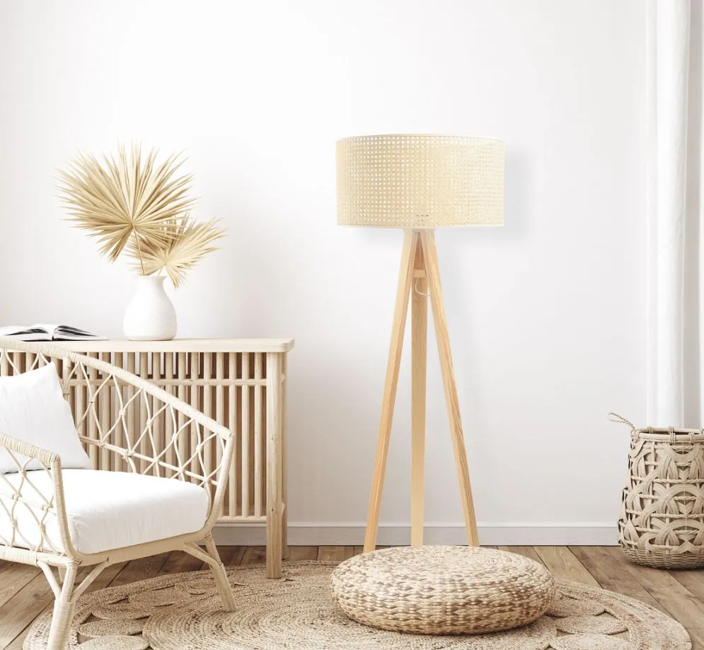 Lampa stojąca BOHO 50 rattan naturalny na drewnianej podstawie | MIRAT. w stylu  kolekcja