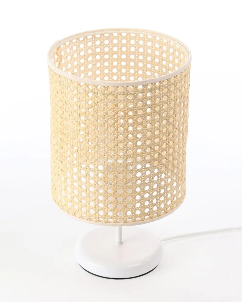 Lampa stołowa BOHO MIDI WHITE rattan naturalny na metalowej nodze | MIRAT. w stylu kolekcja