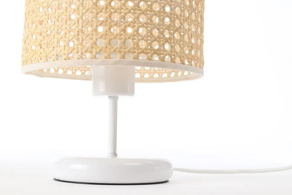 Lampa stołowa BOHO MIDI WHITE rattan naturalny na metalowej nodze | MIRAT. w stylu kolekcja